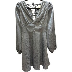 NWT Allison & Kelly Leopard Print Gray Blue Tie Back Long Sleeve Mini Dress‎ XS